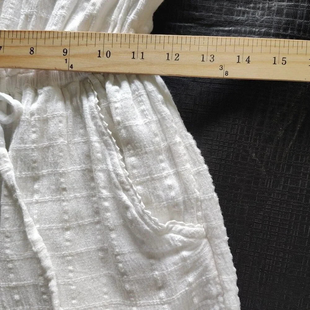 Aerie Women’s Romper Small White Textured V-Neck Button Front Pockets Coastal - Picture 8 of 14